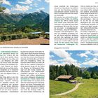 **Texte:**  
- Tiefblick ins Trettachtal beim Abstieg zur Hochleite.
- Von der Söllereckbahn-Talstation (1), 960 m...
- Restaurant Freibergsee (5),
- Berggasthof Hochleite.

**Beschreibung:**
Zwei Fotos von alpinen Landschaften mit Bergen und Wäldern, einer Aussicht und einem Gasthof.