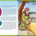 "Packe deine ‚Helfertasche‘! Wer ist eigentlich mein Nächster?" Illustration eines Samariters mit Esel, der einem Verletzten hilft.