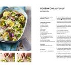 ROSENKOHL AUFLAUF MIT RAVIOLI. Zutaten, Zubereitung: 40 Min. Bild oben: Auflaufform. Unten: Hände beim Vorbereiten von Rosenkohl.
