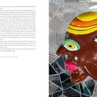 Text beschreibt die Fertigstellung eines Projekts von Niki, die Arbeit an einem Grotto. Rechts ist eine bunte, abstrahierte Maske.