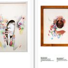 Links: "Marisol, Portrait of an Army, 1961". Rechts: "Marisol, Rose Painter of Masks, 1961". Illustrationen mit bunten, surrealen Gesichtern und Händen.