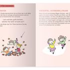 Spiele für drinnen: "Tiere Raten" mit Spruch und "Kreisspiel: Schneeballpaare". Illustration von spielenden Kindern.