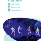 Frage nach berühmter K-Pop-Band mit Optionen: a) Blackpink, b) Bluepurple, c) Greenyellow. Konzertbild im Hintergrund.