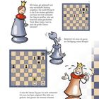 Mattkombination – erste Lektion. 
Ein Schachbrett mit laufendem Spiel, Comic-Figuren einer Königin und eines Königs.