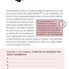 Logo mit roter Schrift: "L'opéra Bastille". Text beschreibt farbige Details. Übung: Sechs Farbadjektive finden.