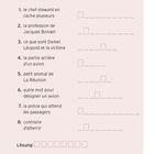 Übung 11, Definitionen auf Französisch, Wörter auf Deutsch ergänzt, Lösung 8 Buchstaben. Text unten auf Französisch.