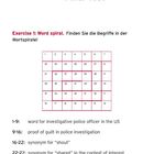 "Exercise 1: Word spiral. Finden Sie die Begriffe in der Wortspirale!" Ein Messer-Logo ist oben abgebildet.