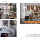 "Russ & Daughters Cafe" und "Counter Culture" oben. Drei Fotos zeigen Innenräume eines Cafés mit Holz- und Pflanzenakzenten.