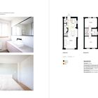 Links oben steht: "OBEN UND UNTEN Bad und Elternschlafzimmer..."
Rechts sind Grundrisse in Schwarz, Rot, Gelb. Links sind Fotos von Bad und Schlafzimmer.