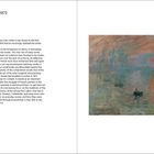 Titel: "Impression, Sunrise, 1872". Beschreibung eines Gemäldes von Monet: Boote im Nebel unter einer orangefarbenen Sonne.