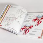 Das Buch zeigt Anleitungen zum Zeichnen und Kolorieren einer dynamischen Figur im Comic-Stil.