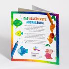 Logo: Bunte Tiere, Text: "Das allererste Ausmalbuch. Affen, Einhörner, Loks: Wie von Zauberhand werden die flächigen Motive..."