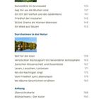 Kapitelüberschriften: "Wo die Zeit stillsteht", "Durchatmen in der Natur", "Anhang", mit Bildern von Wald und See.