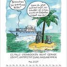 Kalenderblatt, Mai 2027. Zwei Sprechblasen: "Brauchen Sie eventuell Hilfe?" und "Wenn du jetzt nochmal sagst...". Elefanten auf Insel.