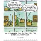 Ein Krokodil erklärt "Powernapping" als Trend. "Mai 2027", "Wassermänner sind Spezialisten für Entspannungsrituale".