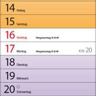 Kalenderblatt für Mai 2027. Feiertage: 1. (Maifeiertag), 6. (Christi Himmelfahrt), 16. (Pfingstsonntag), 17. (Pfingstmontag).