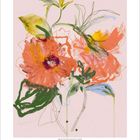 Mai 5. Kalender mit 31 Tagen. Farbenfrohes Gemälde von stilisierten, leuchtenden Blumen auf rosa Hintergrund.