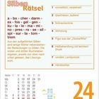 Silbenrätsel mit 8 Begriffen, Kalender zeigt 24. Mai, Montag, Woche 17 bis 22. Tierkreiszeichen Zwillinge.