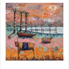 "5 1 2 3 4 5 6 7 8 9 10 11 12 13 14 15 16 17 18 19 20 21 22 23 24 25 26 27 28 29 30 31."  
Illustration mit Kühen, Booten, Palmen und See in lebhaften Farben.