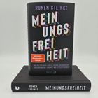 Buchcover: "Ronen Steinke - Meinungsfreiheit" in bunter Schrift. Darunter: "Wie Polizei und Justiz unser Grundrecht...". Auf Buchrücken gleiche Infos.