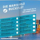 "Die Marco Polo Bucketlist: Das musst du in Köln erlebt haben. 10 Aktivitäten, die von Rhein-Schifffahrt bis Party reichen."