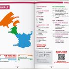 INHALT. Links farbige Karte von Den Haag, Delft, Rotterdam. Rechts Text mit Themen: Erlebnis­touren, Gut zu wissen, etc. QR-Code unten.