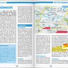Links: Groß "NÜRNBERG", Beschreibung der Stadt. Rechts: Karte mit Sehenswürdigkeiten in Nürnberg.
