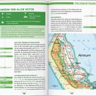 Links: "Amrum von allen Seiten", Radtour-Beschreibung, Aussichtstipps. Rechts: Karte von Amrum mit Routen und Sehenswürdigkeiten.