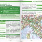 „ENTLANG DER VIA FRANCIGENA NACH ROM“ mit Infos zu Großer Sankt Bernhard und Rom. Karte zeigt Norditalien.