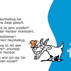 "Herr Neunmalklug hat sich eine Ziege gekauft..." Rechts zeigt die Illustration eine grinsende Ziege. Juni, Montag 14.
