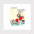 Illustration: Ein Patient fragt: "Wo bin ich hier?" Eine Krankenschwester mit einem Herz als Kopf antwortet: "Auf der Schlaganfall-Intensivstation."