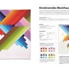 **Einstürzendes Blockhaus:** Moderne Quilt-Interpretation mit schrägen Streifen. Farben von Blau zu Rot und Grün.