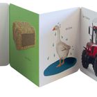 „Erstes Lernen Bauernhof“, das Ferkel, der Hund, das Stroh, die Gans, der Traktor, die Milch. Leporello für Kinder.
