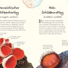 Text: „Österreichischer Kelchbecherling, Holz-Schildborstling“. Beschreibung und Illustrationen zweier Pilzarten.