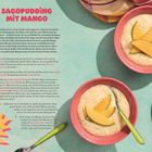 SAGOPUDDING MIT MANGO. Zutaten: gefrorene Mango, Kondensmilch, Kokosmilch, Perl-Sago. Anleitung in vier Schritten.