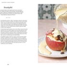 Rezept für Bratäpfel. Links Zutaten und Anleitung, rechts Bild eines Apfels mit Sauce.