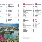 Seiten 10-11: Inhaltsverzeichnis mit Kapitelüberschriften und Seitenzahlen. Unten: Landschaft mit Fluss und Bergen.