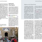 Text: "Rund um die Piazza Signoria", "Rund um die Piazza", "Skulpturen vor dem Palazzo Vecchio".

Illustration: Menschen versammeln sich vor einer historischen Fassade mit Statuen.