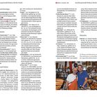 Seite 32: Infos und Reisetipps, Unterkünfte, Essen und Trinken. Seite 33: Einkaufen. Zwei Männer, einer in Schürze.