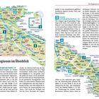 "Die Regionen im Überblick" zeigt farbige Kartenausschnitte mit numerierten Abschnitten und Informationen zu italienischen Regionen.