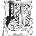 "Harry Potter" in kunstvoller Schrift. Illustration: Ein Junge im Pyjama sitzt am Fenster und streichelt eine Eule.