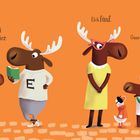 Noch mal: Gans eins und zwei, Elch drei und vier, Elch fünf, Gans sechs ... Welch Wirrwarr hier! Illustration mit Tieren.