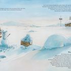 Texte: "Hier oben am Nordpol... Polarstation." und "Nordpol 90° N." Illustration einer Maus mit Brille, die einen Schneemann baut.