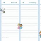 16., Montag; 17., Dienstag; 18., Mittwoch; 19., Donnerstag; 20., Freitag. Illustration: Figuren und Wolke mit Wind. Kalender für Oktober bis Dezember.