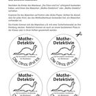 Text oben: "Einleitung für Lehrkräfte und Eltern. Das Detektiv-Abzeichen." 
Unten Kreise mit Dino und "Mathe-Detektiv".