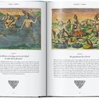 Links: "Floridians crossing over to an island to take their pleasure". Rechts: "Preparations for a feast". Historische Illustrationen.