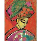 Mai 2010, Kalender: Bild einer Frau mit buntem Turban und Fächer. Lebendige Farben, expressionistischer Stil.