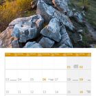 Kalender: Mai 2027. Feiertage: 1. Tag der Arbeit, 17. Pfingstmontag. Landschaft mit Felsen und blühenden Bäumen im Frühling.