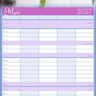 Mai 2027 Kalender. Oben ein niedliches Kätzchen mit der Zunge rausgestreckt neben Glasflaschen.