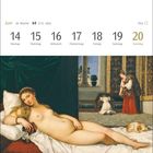 Juni, 24. Woche, 21.5.–20.6., 14 Montag, 15 Dienstag, 16 Mittwoch, 17 Donnerstag, 18 Freitag, 19 Samstag, 20 Sonntag. Malerei einer Frau auf einem Bett.